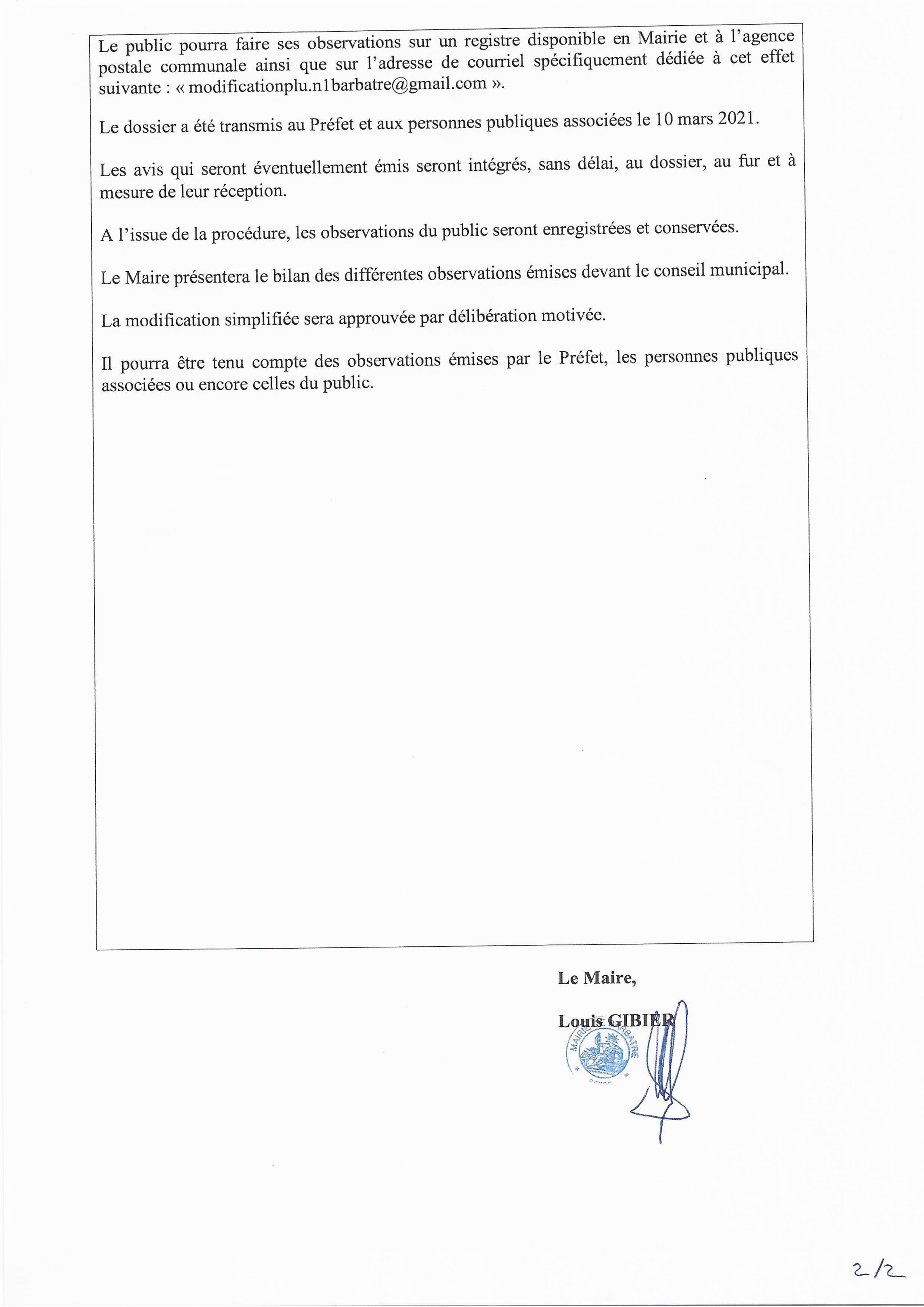 Avis au public suite