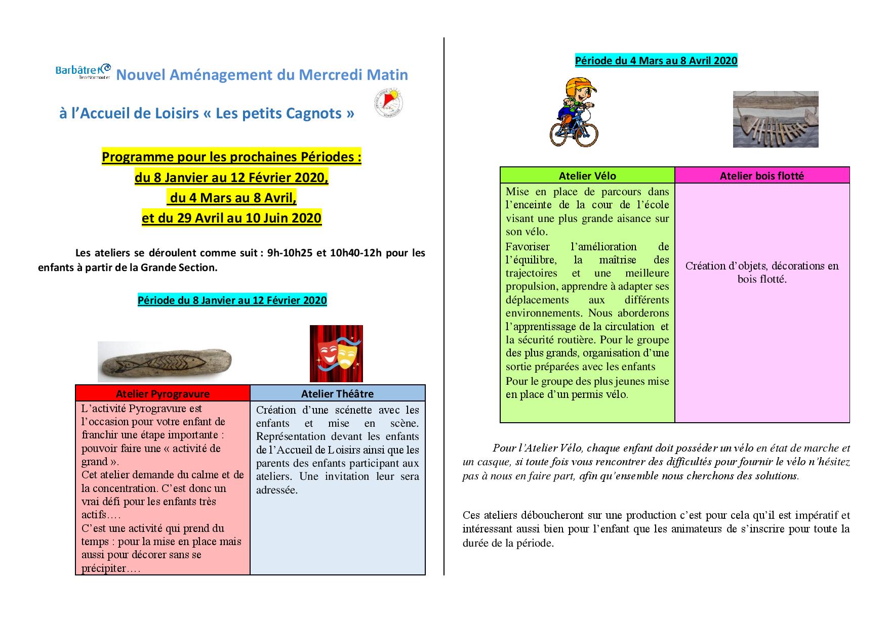 Programme des mercredis matins