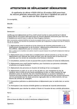 Attestation de déplacement