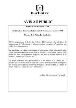 Avis au public-antenne de la Gaudinière